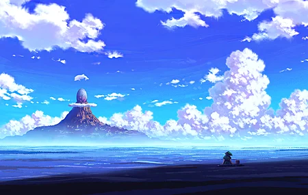 动漫女孩 山 云 天空 壁纸 3840×2400