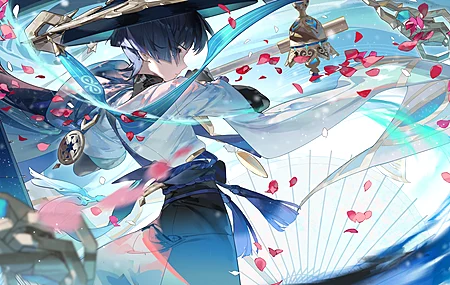 短发 AI艺术 电子游戏艺术 原神 漫游者 花瓣 壁纸 4800×2700