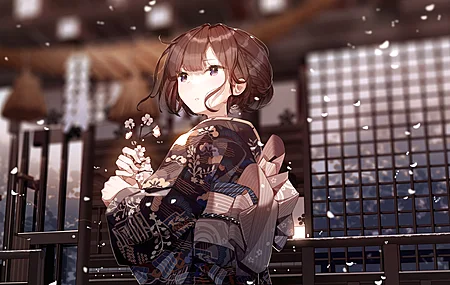 热门黑发 深色 动漫 动漫女孩 和服 服装 插图 高清壁纸 4320×2160