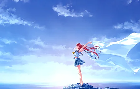 吴仁美崎 户外 赤脚 动漫 天空 校服 自然 迷你裙 4K壁纸 4673×3249