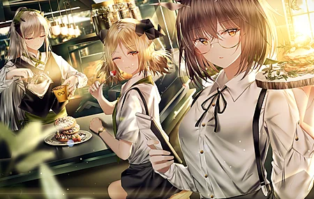 高清女服务员 动漫女孩 动漫 AI艺术 明日方舟 咖啡馆 餐厅 壁纸 4000×2500