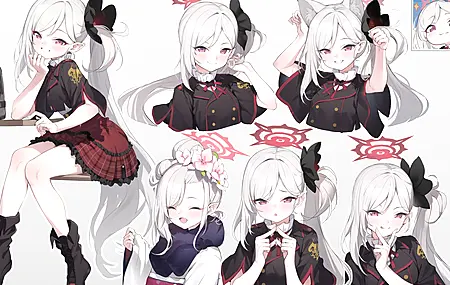 白发 长发 马尾辫 侧马尾 蔚蓝档案 白色背景 动漫女孩 兽耳 制服 4K高清壁纸 4096×2662