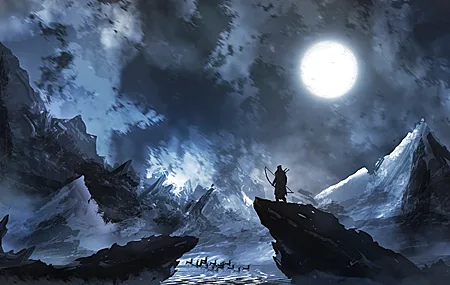 英雄 孤独 幻想艺术 月亮 云 夜 AI艺术 魔鬼 遥望 壁纸 3840×2160
