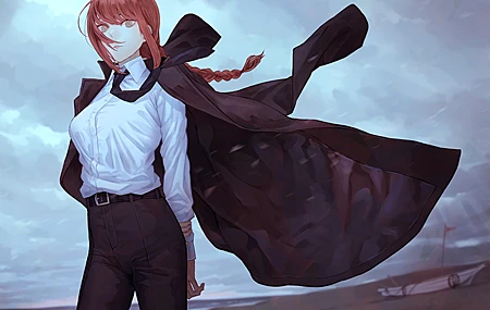 红眼睛 红发 辫子 领带 天空 海 电锯人 动漫 女孩 壁纸 4093×2894
