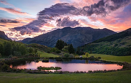 绝美风景 自然 山 云 湖 水 树 夕阳辉光 壁纸 3840×2160