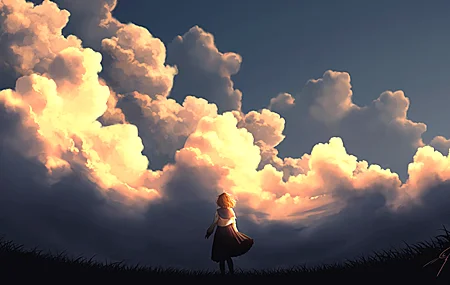 绚丽女性 AI艺术 插图 云 风景 校服 天空 日落 夕阳辉光 壁纸 3860×2263