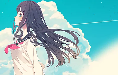 长发 深色头发 侧面 校服 云 天空 动漫女孩 动漫 4K高清壁纸 3840×2160