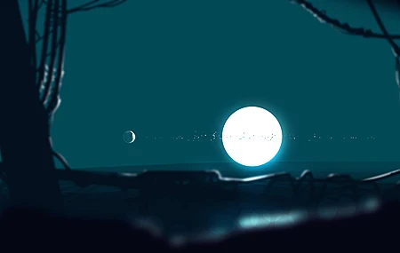 优雅 AI艺术 数字绘画 月亮 夜晚 森林 壁纸 5640×2400