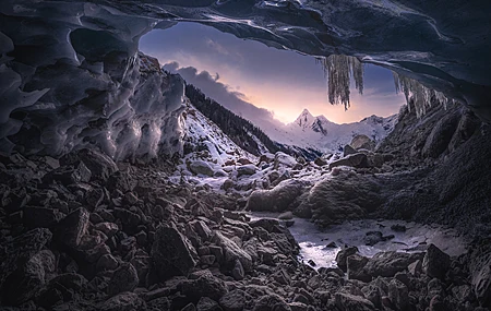 雪峰 西藏 风景 自然 洞穴 山脉 山口 雪 冰 冰柱 岩石 4K高清壁纸 4000×3232