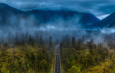 摄影 风景 森林 山脉 薄雾 道路 高清壁纸 7680×4320