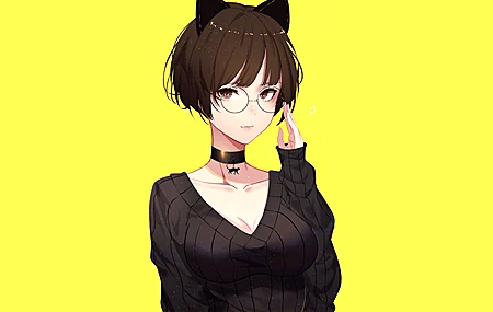 原创人物 深色头发 短发 动漫女孩 动漫 眼镜 棕色眼睛 兽耳 毛衣 壁纸 3840×2160