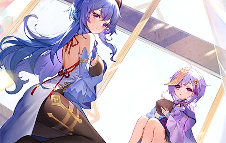 经典裸肩 腿 坐着 动漫女孩 原神 齐齐 连裤袜 壁纸 4961×3508