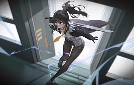 超清马尾辫 蓝眼睛 动漫 动漫女孩 剑 跑步 手套 武器 壁纸 3840×2160