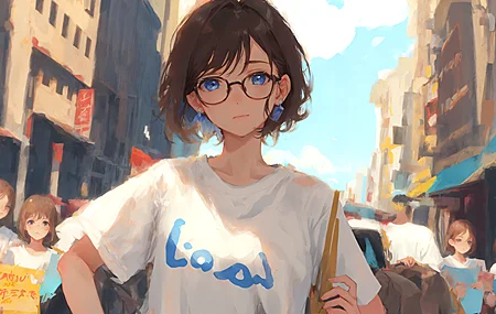绚丽女人 短发 动漫 动漫女孩 眼镜 人工智能艺术 壁纸 3840×2160
