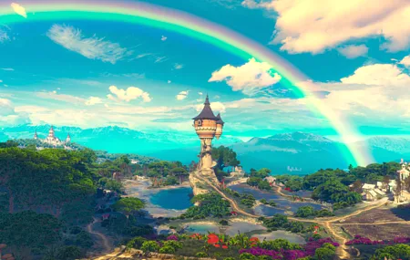 高清电子游戏 彩虹 天空 奇幻艺术 电脑游戏 巫师 壁纸 7680×4320