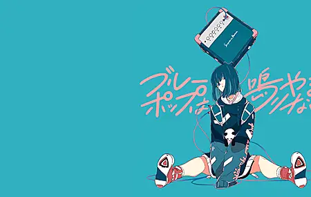 原创角色 动漫女孩 极简主义 简单背景 蓝色背景 4K高清壁纸 3840×2160