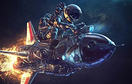 宇航员 太空 火箭 素描 绘画 科幻小说 恒星 行星 4K高清壁纸 3840×2160