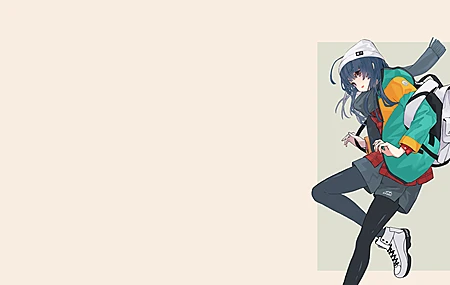 长发 营 棕色背景 动漫 动漫女孩 围巾 运动鞋 4K高清壁纸 3840×2160