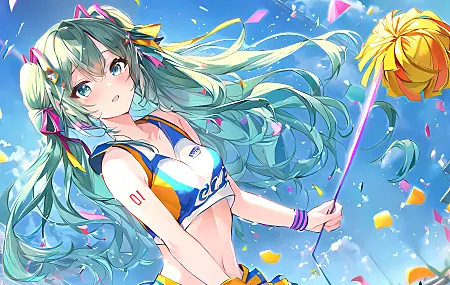 热门肚皮 初音 动漫女孩 小提琴 五彩纸屑 双尾 高清壁纸 15360×7680