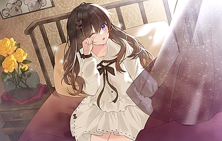 精选深色头发 动漫 动漫女孩 紫色眼睛 连衣裙 高清壁纸 3840×2160
