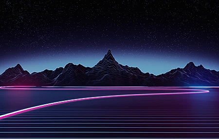 AI艺术 插图 赛博朋克 山 抽象 线条 星星 壁纸 3840×2160