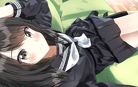 绚丽黑头发 黑眼睛 微笑 动漫 动漫女孩 校服 无水印壁纸 5356×3352