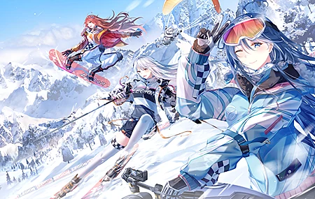 白发 滑雪 冬天 动漫女孩 跳台 动漫 艺术作品 雪山 桌面壁纸 4000×2250