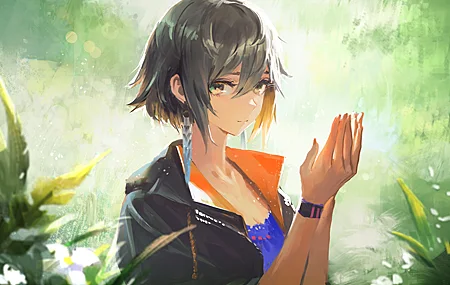短发 动漫 动漫女孩 耳环 壁纸 4096×2702