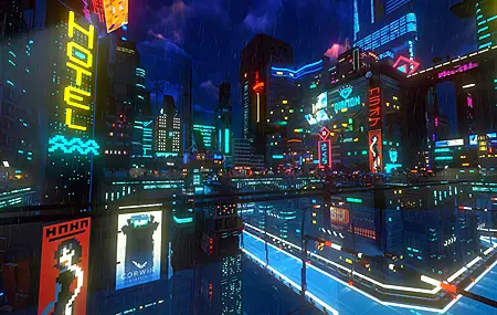 赛博朋克 夜 雨 城市 霓虹灯 手机壁纸 3840×2160