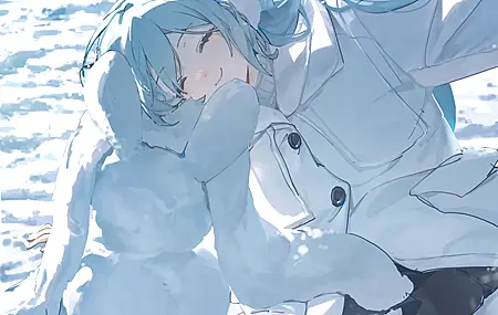 闭眼 微笑 外套 动漫 雪 动漫女孩 耳罩 初音 小提琴 冬天 兔子 4K高清壁纸 4004×3590
