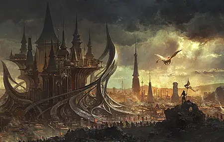 绝美梦幻艺术 梦幻城市 天空 云彩 阳光 城市景观 手机壁纸 3840×2161