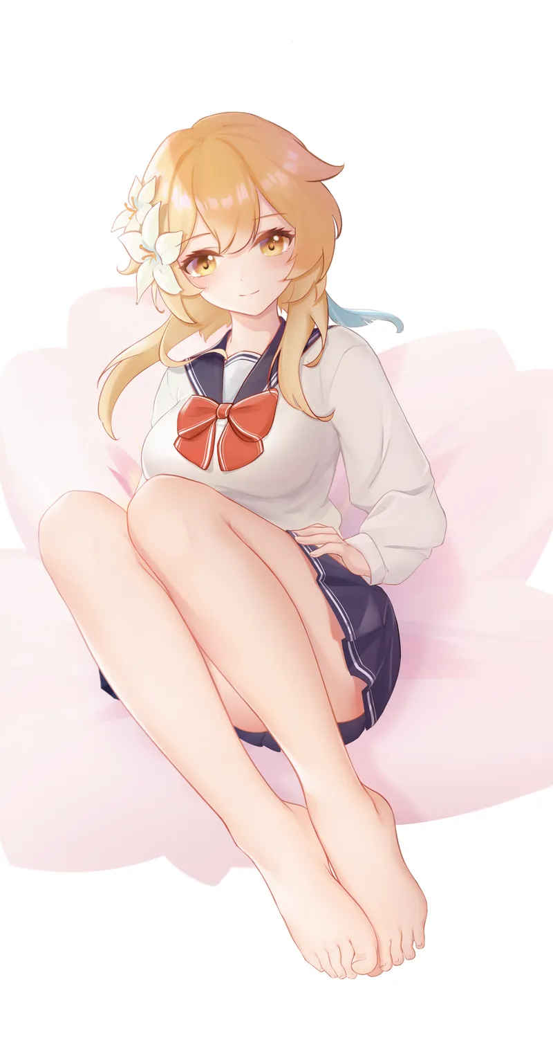 热门金发女郎 独唱 原神 裙子 露明 动漫女孩 黄眼睛 校服 头发里的花 手机 手机壁纸 4000×6000