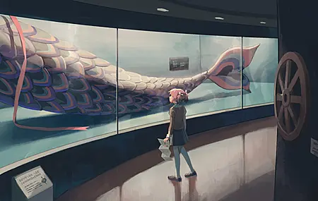 热门粉色头发 动漫 动漫女孩 水族馆 鱼 高清壁纸 4096×2397