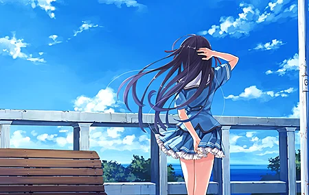超清女学生 动漫 动漫女孩 AI艺术 天空 云 校服 桌面壁纸 3840×2160