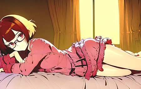 女人 床上 短发 眼镜 睡衣 动漫女孩 人工智能艺术 壁纸 4050×2160