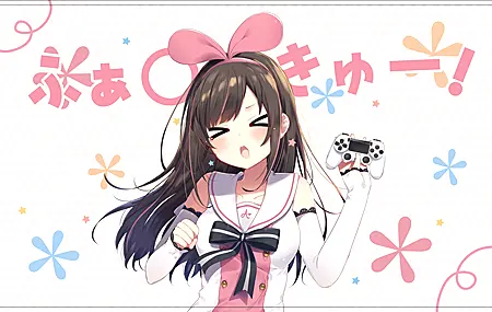 精选浅色 深色头发 动漫 动漫女孩 白色背景 粉色丝带 虚拟 壁纸 4096×2489