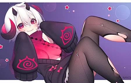 原创人物 角 红色上衣 毛衣 连裤袜 图片 绘图 插图 动漫 动漫女孩 脸红 4K高清壁纸 4800×2700
