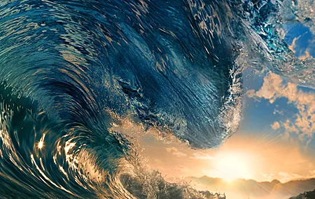 超清水 浪 自然 蓝色 大海 日落 阳光 高清壁纸 3840×2160
