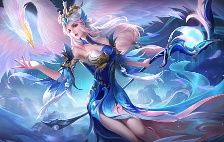 绝美游戏CG 长发 王者荣耀 游戏 动物 羽毛 衣服 壁纸 8477×4320