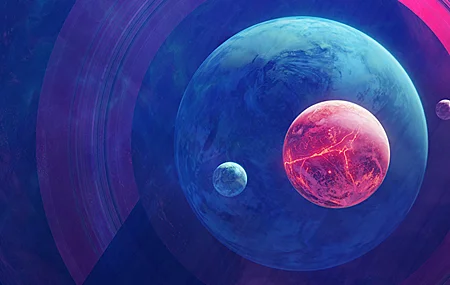 经典冰 熔岩 月球 行星 太空艺术 宇宙 蓝色 太空 AI艺术 插图 宽屏 高清壁纸 7680×2160