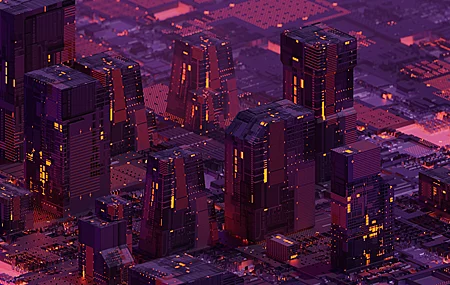 绚丽图片 AI艺术 城市 景深 抽象 紫色 桌面壁纸 4000×2500