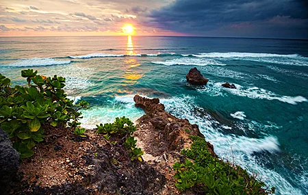 风景 自然 水 大海 夕阳辉光 云 天空 波浪 海浪 壁纸 3840×2400