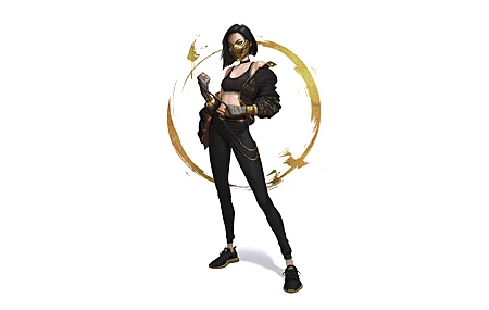 唯美游戏CG 人物 女孩 简单背景 白色背景 黑色 面具 黑色头发 战士 手机壁纸 5800×2800