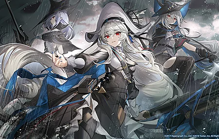 长发 微笑 红眼睛 白发 武士 幽灵 动漫女孩 帽子 手套 雨 魔女 壁纸 3840×2160