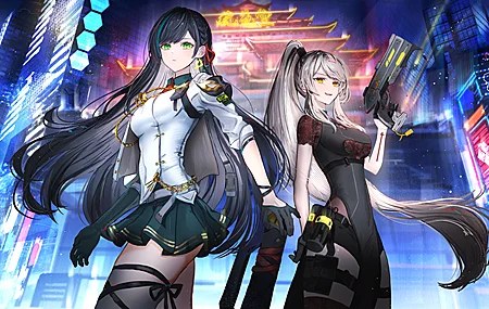 热门枪 马尾辫 幻想塔 女孩 动漫 动漫女孩 手套 城市灯光 壁纸 4096×2304