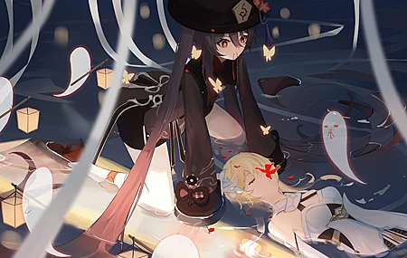 热门娇小 胡桃 原神 动漫 动漫女孩 AI艺术 水 高清壁纸 4416×2490