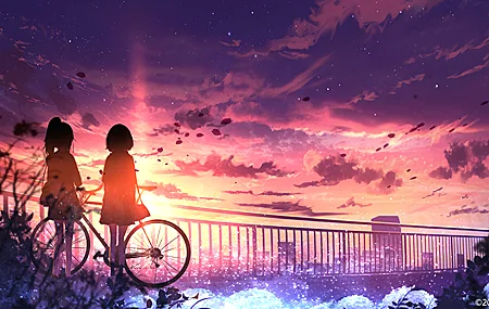 户外 女人 女孩 自行车 动漫女孩 日落 天空 阳光 动漫 车辆 年 壁纸 3840×2160