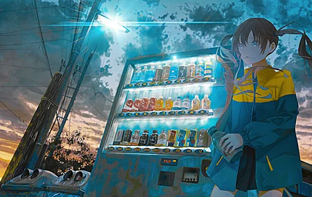 放逐 动漫 动漫女孩 自动售货机 天空 桌面壁纸 3840×2160