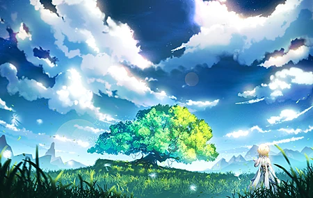 超清动漫 游戏 原神 女孩 树 天空 壁纸 4000×2250