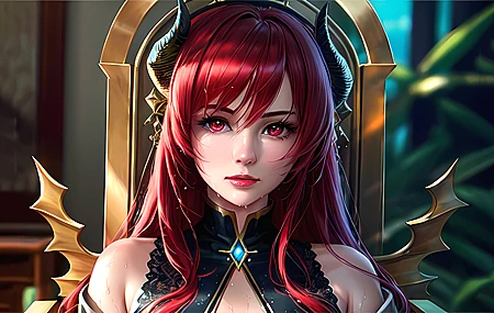 超清女性 龙女 艺术 喇叭 动漫 女人 龙角 王座 高清壁纸 3840×2160